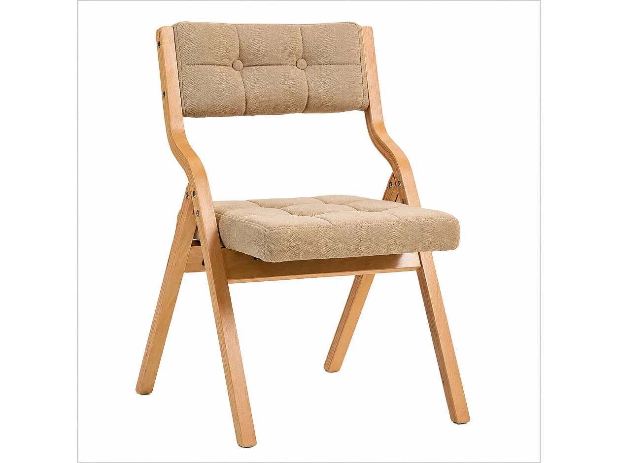 Lot de 2 chaises pliantes en bois avec coussin velours - Couleur kaki et bois