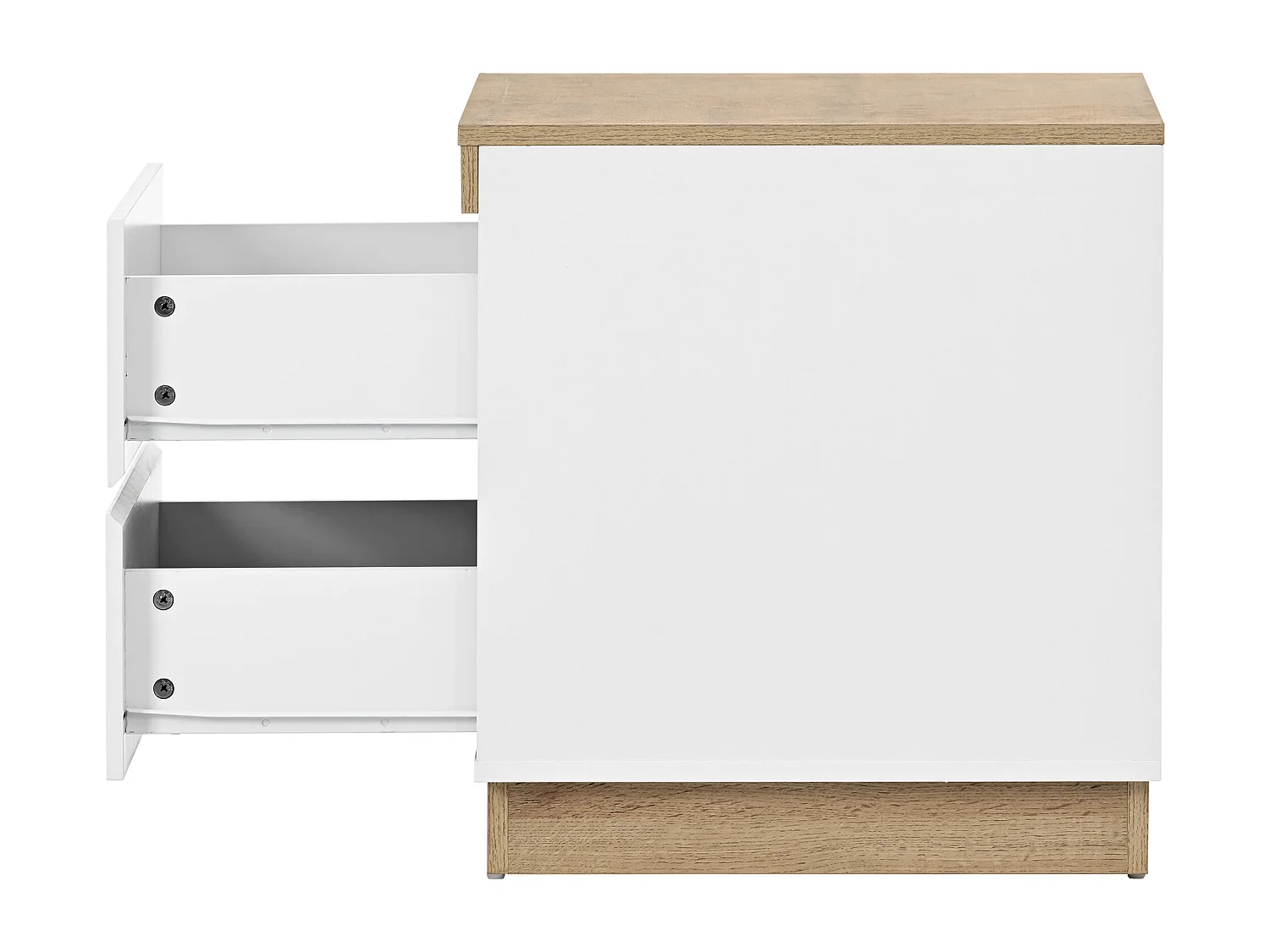 Table de chevet avec 2 tiroirs - Bois en PB - Naturel clair et blanc