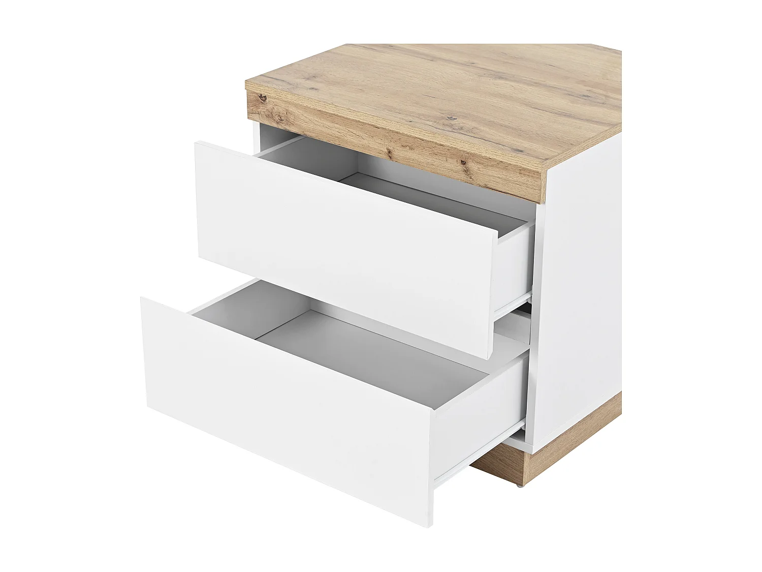 Table de chevet avec 2 tiroirs - Bois en PB - Naturel clair et blanc