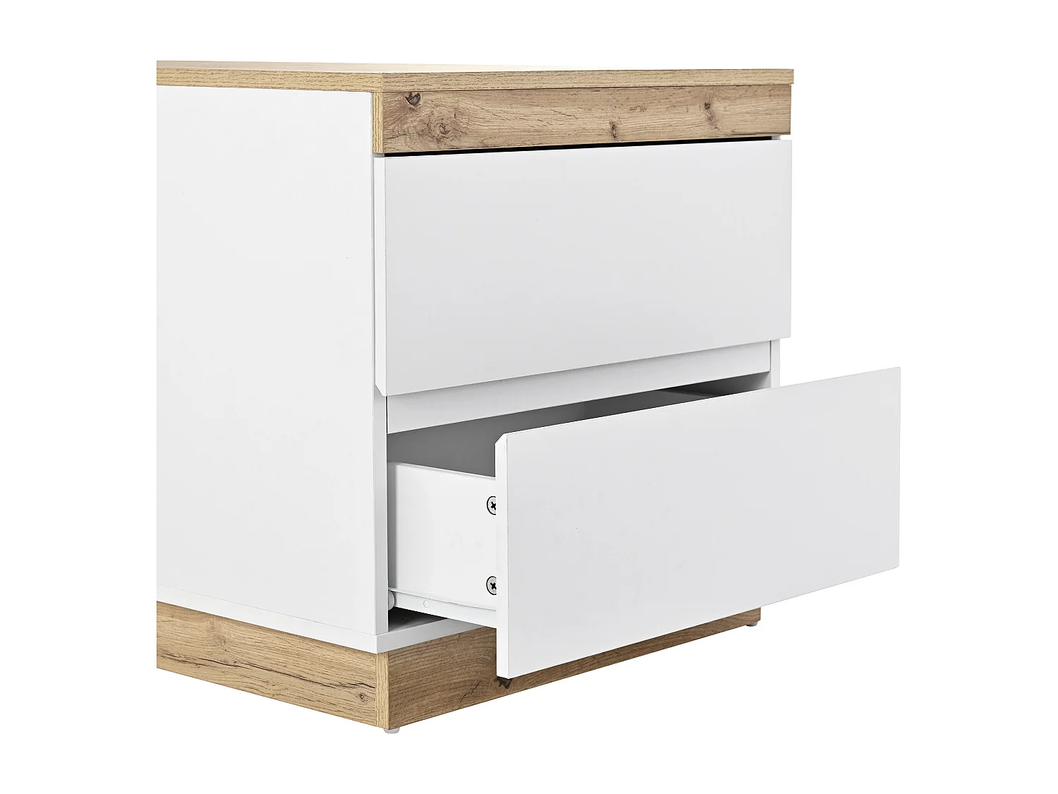 Table de chevet avec 2 tiroirs - Bois en PB - Naturel clair et blanc