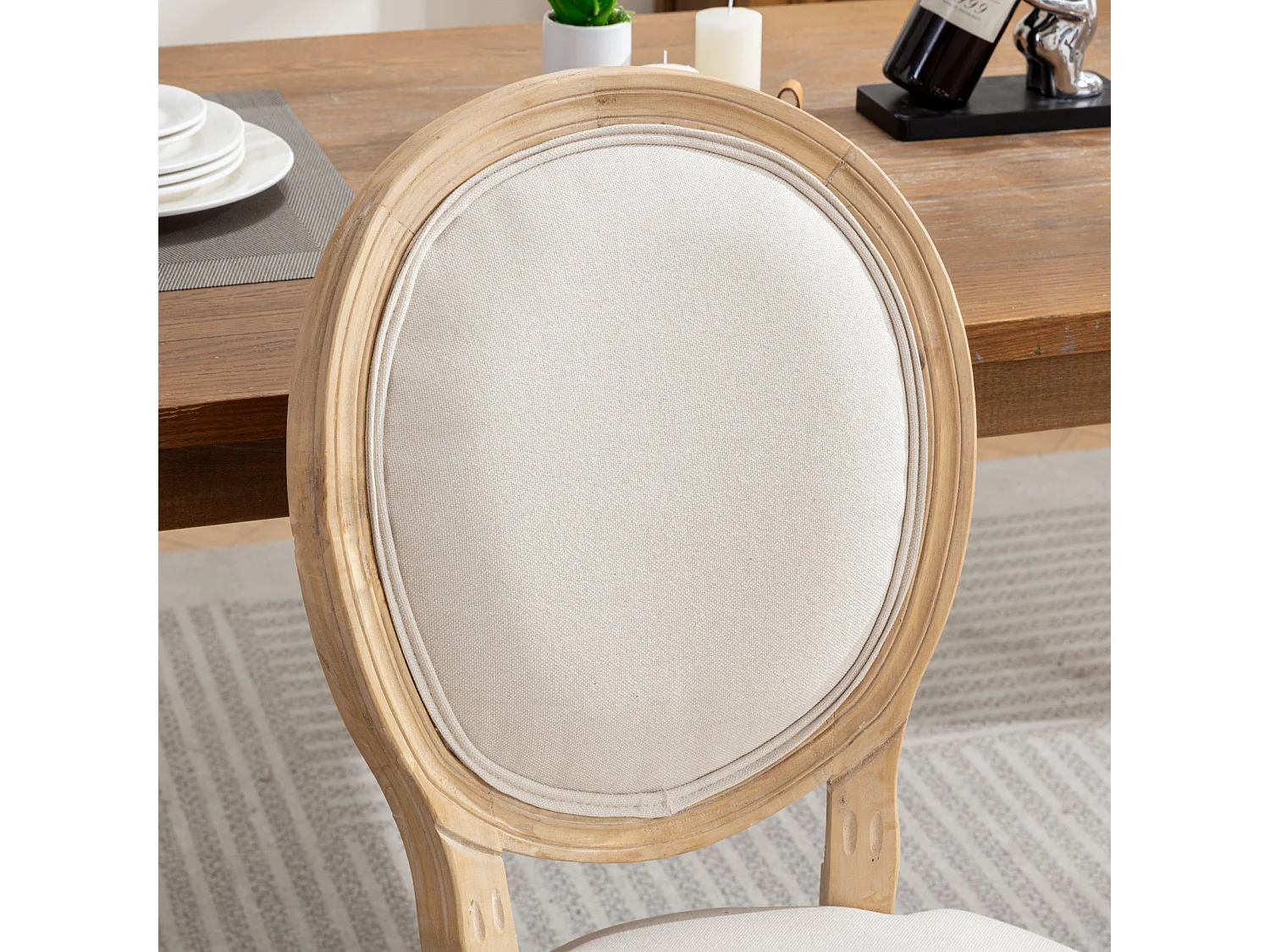 Set di 2 sedie con schienale in lino - Struttura in legno - Beige e naturale chiaro