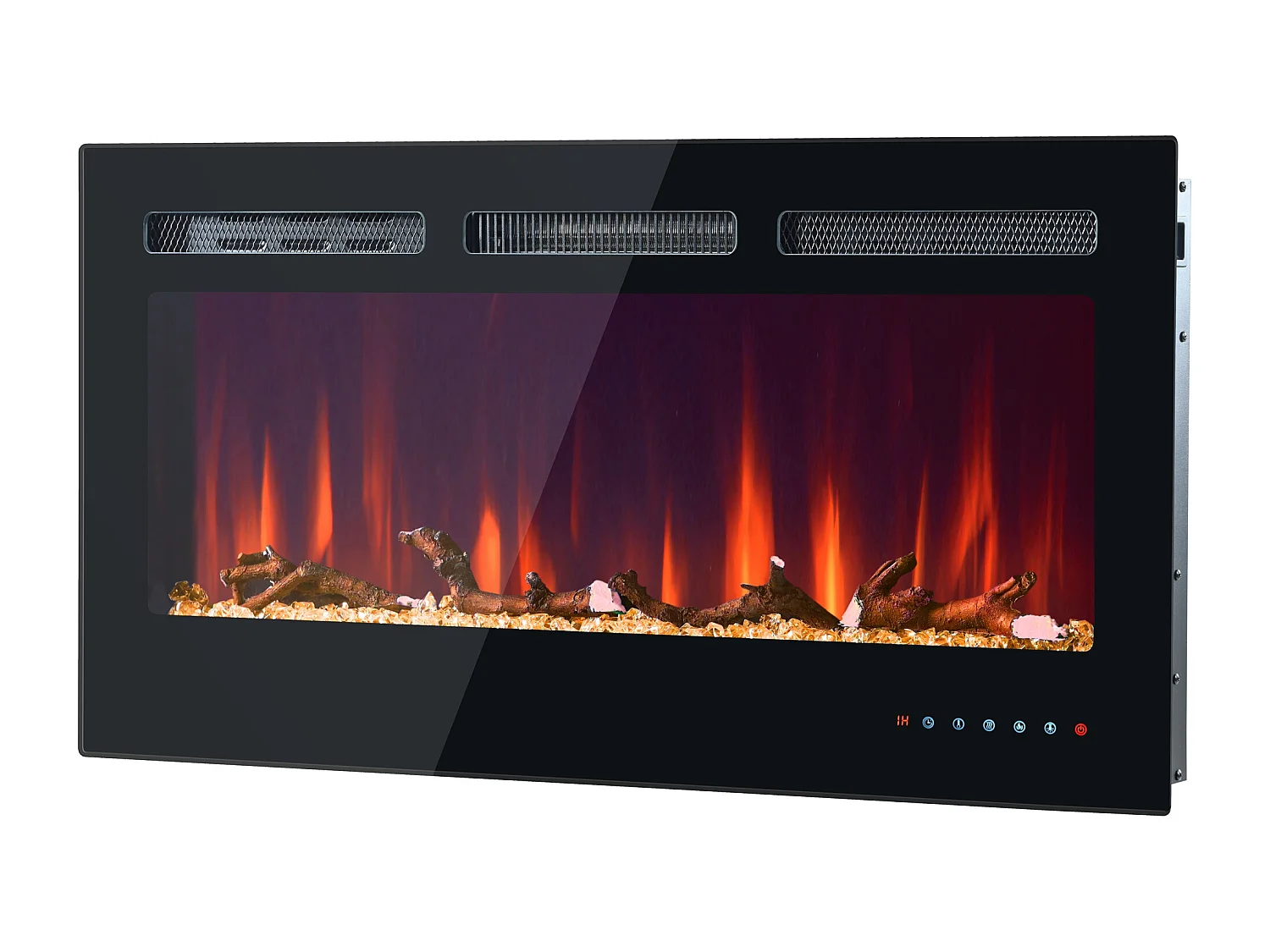 Caminetto elettrico con 12 colori di fiamma - Da parete o da incasso - Nero 106,5×46,5×12