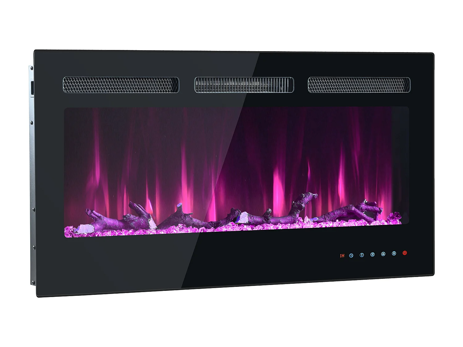 Caminetto elettrico con 12 colori di fiamma - Da parete o da incasso - Nero 106,5×46,5×12