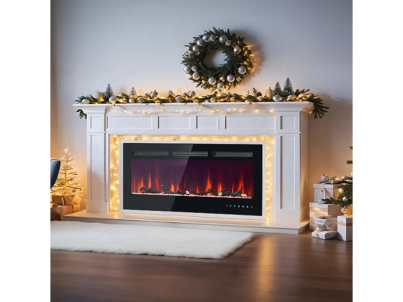 Caminetto elettrico con 12 colori di fiamma - Da parete o da incasso - Nero 106,5×46,5×12