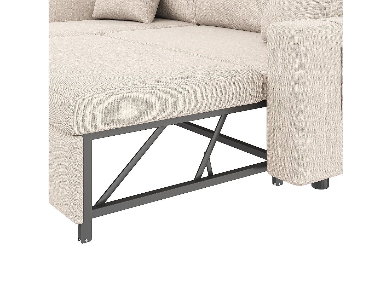 Canapé convertible 3 places en L avec fonction couchage - Méridienne avec rangement - Lin beige