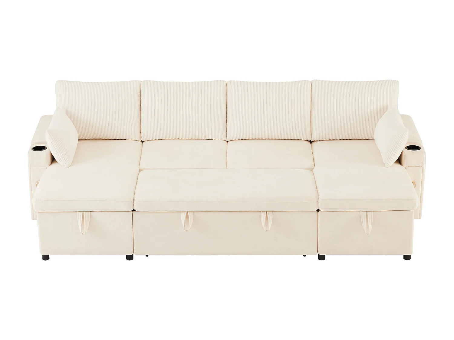 Canapé convertible 4 places en forme de U - Canapé d'angle avec rangement - Chenille et Velours côtelé - Beige