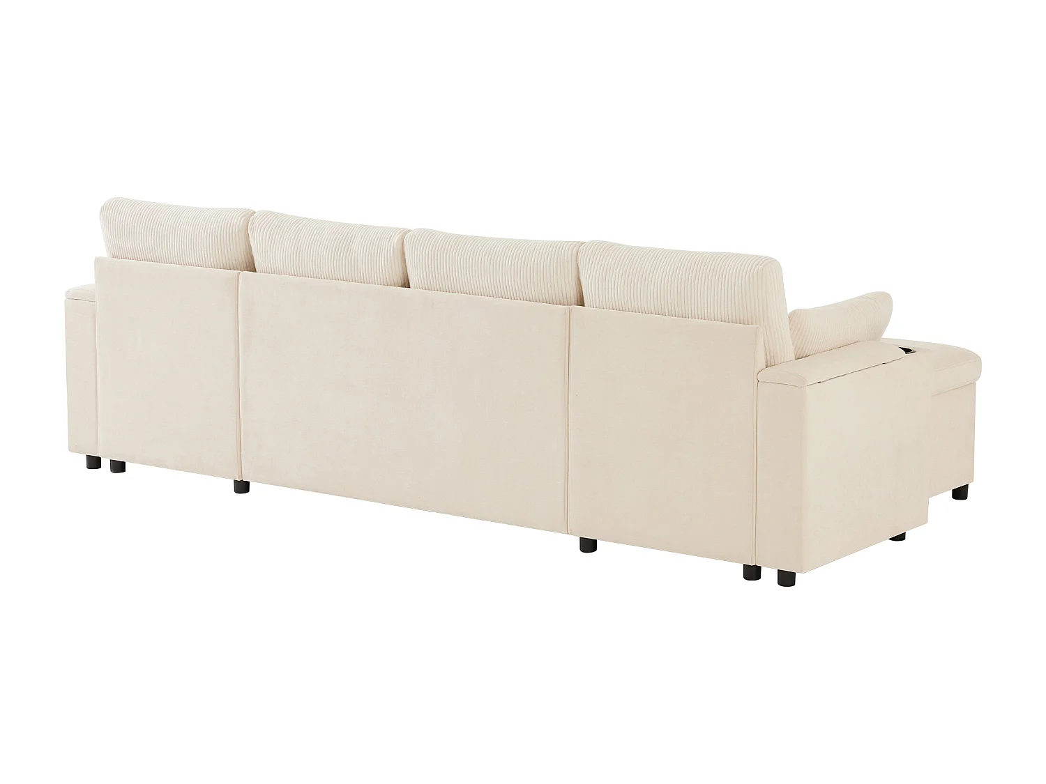 Canapé convertible 4 places en forme de U - Canapé d'angle avec rangement - Chenille et Velours côtelé - Beige