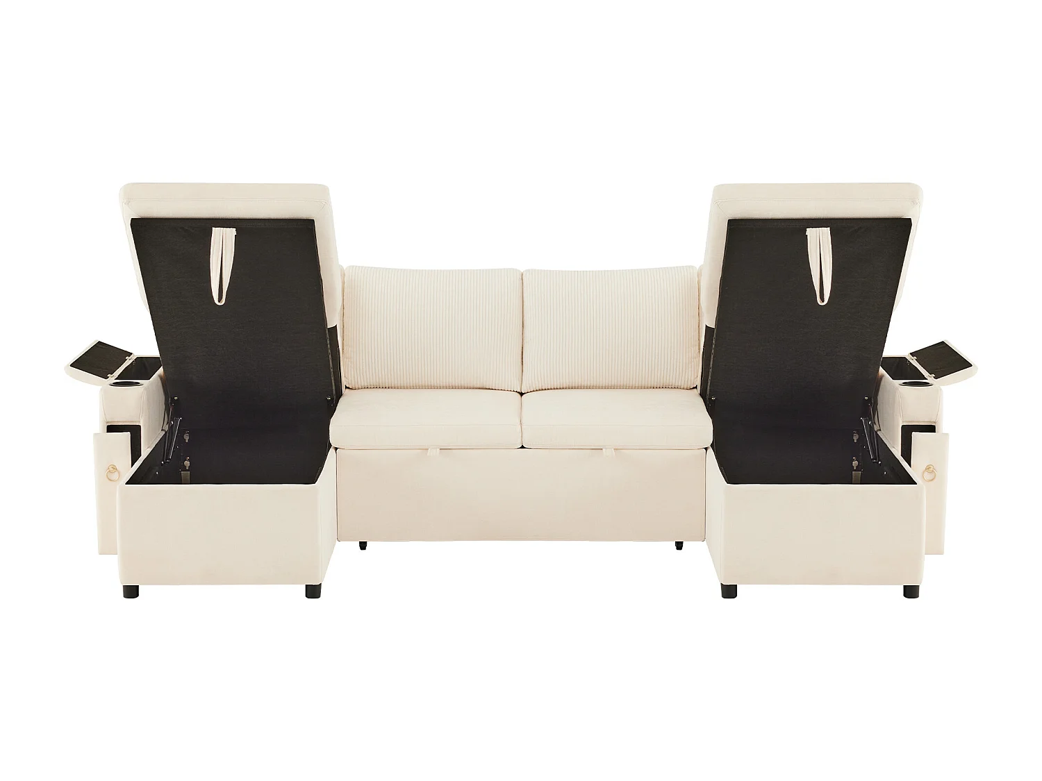 Canapé convertible 4 places en forme de U - Canapé d'angle avec rangement - Chenille et Velours côtelé - Beige