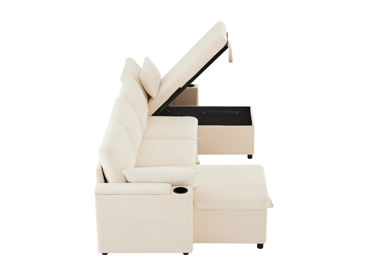 Canapé convertible 4 places en forme de U - Canapé d'angle avec rangement - Chenille et Velours côtelé - Beige