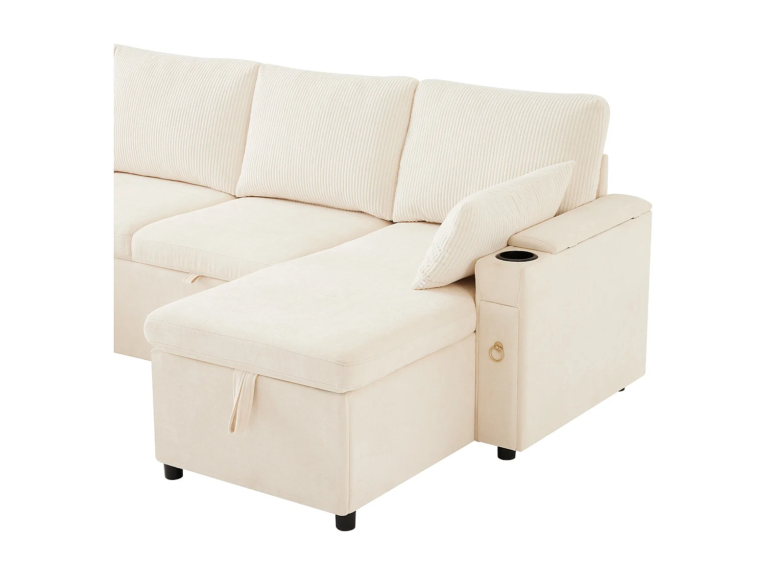 Canapé convertible 4 places en forme de U - Canapé d'angle avec rangement - Chenille et Velours côtelé - Beige