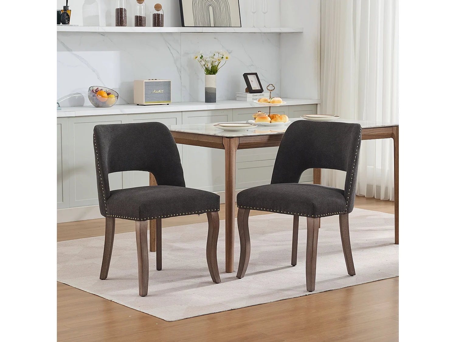 Set van 2 stoffen en houten stoelen - Hol ontwerp - Zwart