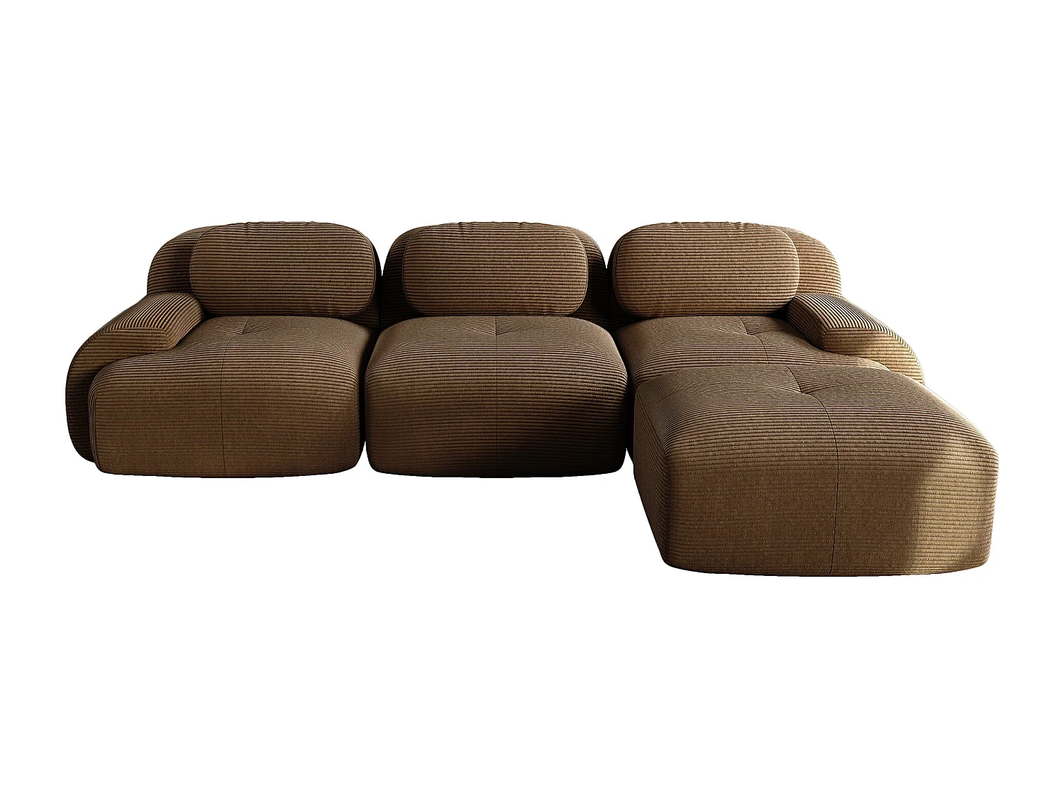 Divano 3 posti con poggiapiedi e cuscini - Velluto a coste - Marrone, non necessita di montaggio