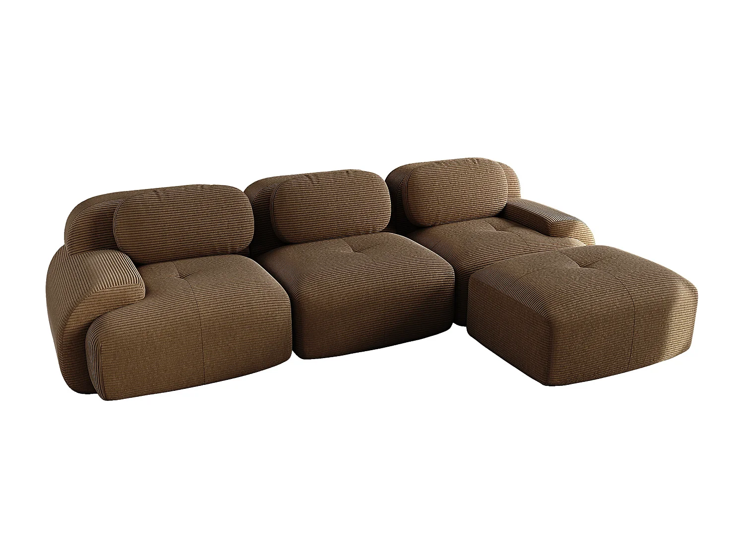 Divano 3 posti con poggiapiedi e cuscini - Velluto a coste - Marrone, non necessita di montaggio