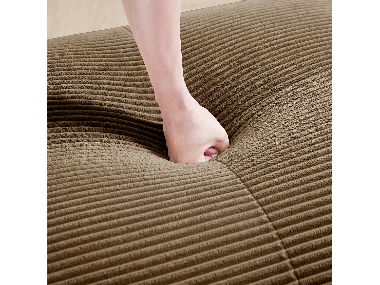 Divano 3 posti con poggiapiedi e cuscini - Velluto a coste - Marrone, non necessita di montaggio