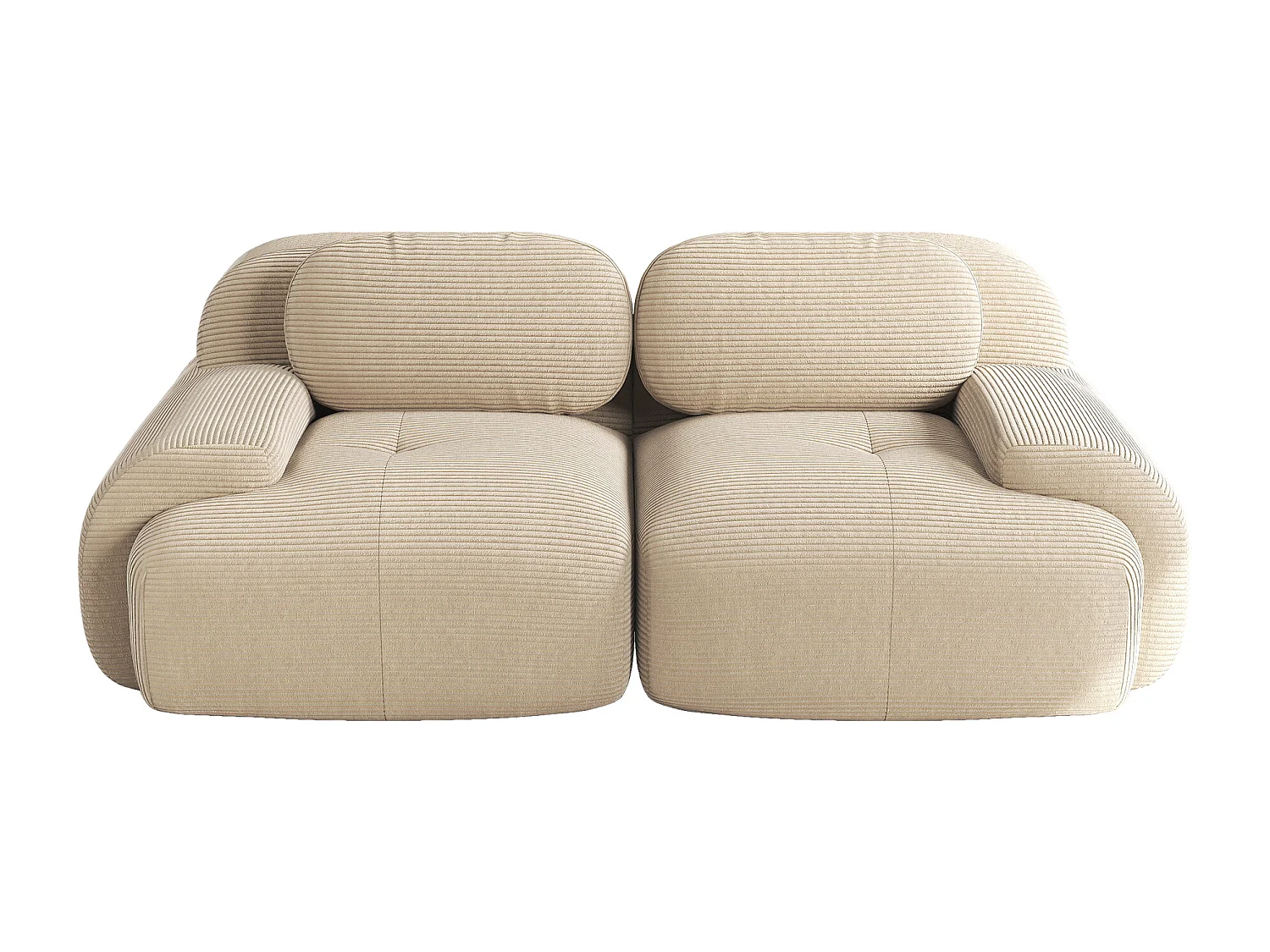 Divano in velluto a coste a 2 posti - Braccioli curvi - Beige