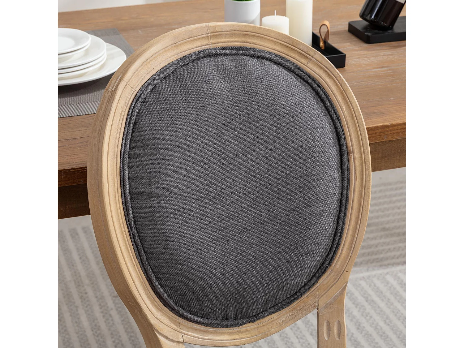 Set di 2 sedie con schienale in lino - Struttura in legno - Grigio e naturale chiaro