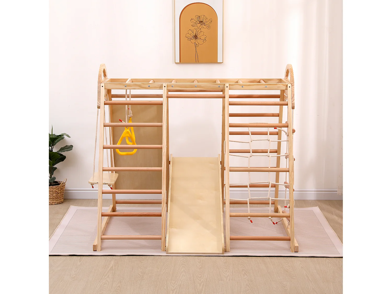 7-in-1 klimdriehoek met schommel en glijbaan - Natuurlijk licht