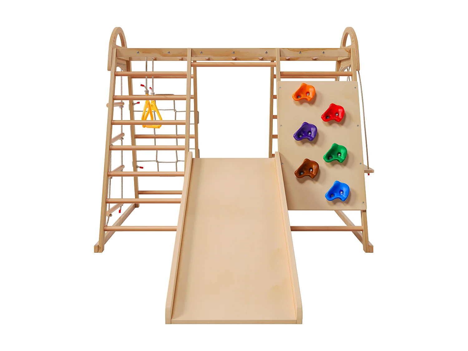 7-in-1 klimdriehoek met schommel en glijbaan - Natuurlijk licht