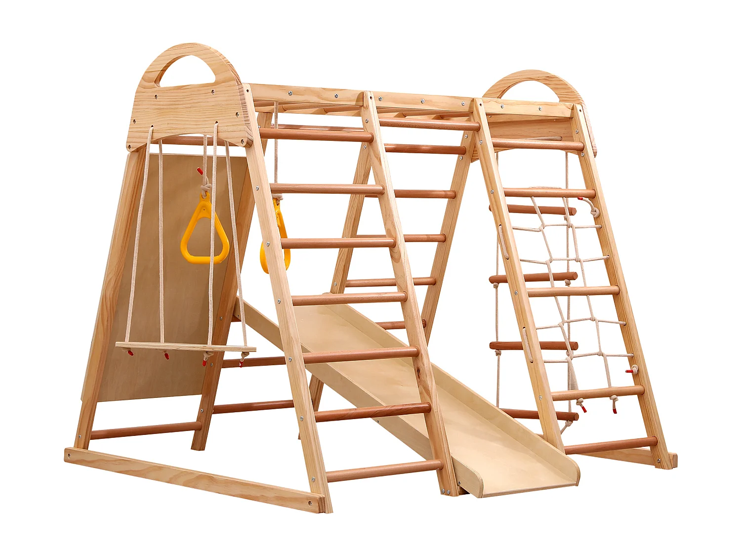 7-in-1 klimdriehoek met schommel en glijbaan - Natuurlijk licht