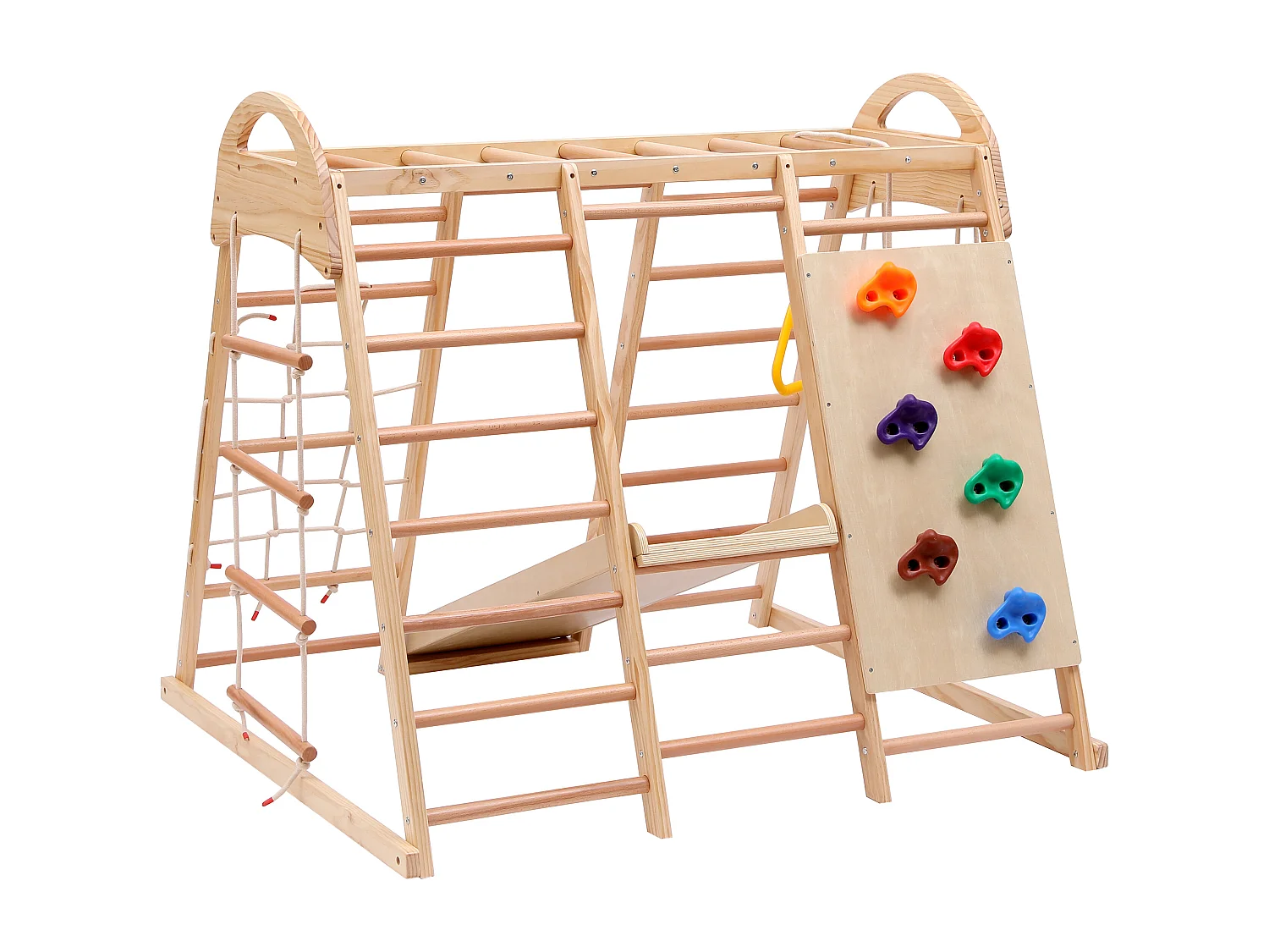 7-in-1 klimdriehoek met schommel en glijbaan - Natuurlijk licht