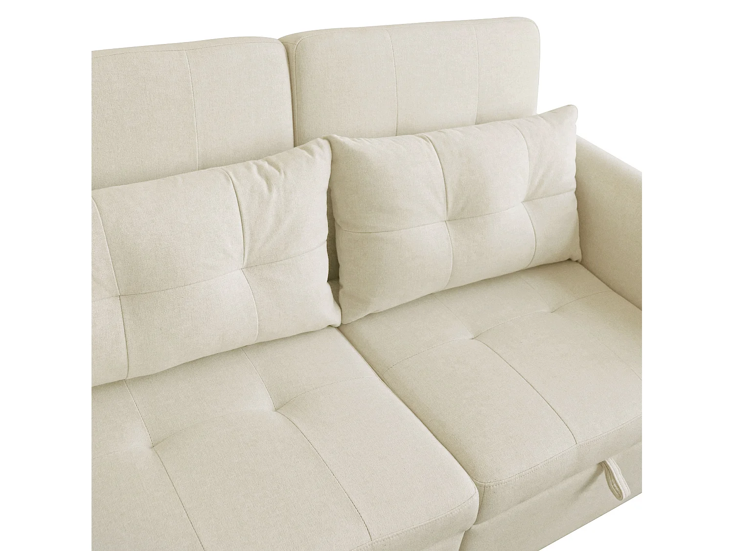 Tweezits slaapbank met USB-aansluiting en kussens - Verstelbare rugleuning - Stof van katoen en linnen - Beige