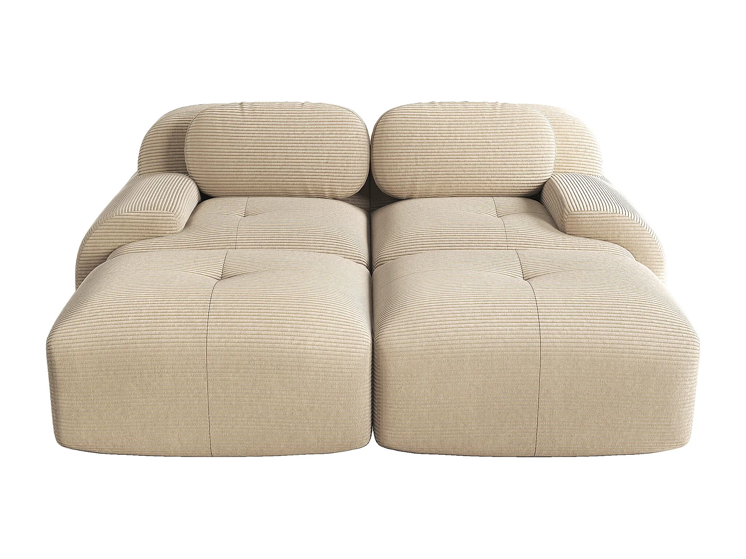 Tweezits corduroybank - Kussens en 2 voetenbankjes - Beige