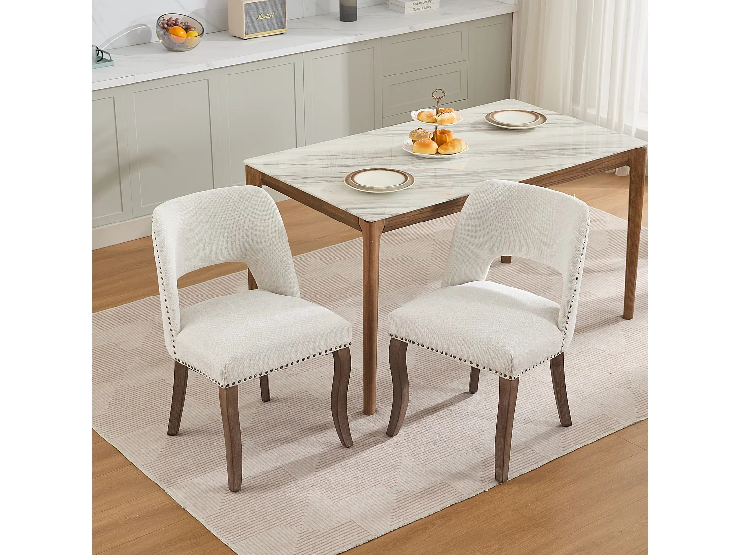 Set van 2 stoffen en houten stoelen - Hol ontwerp - Beige