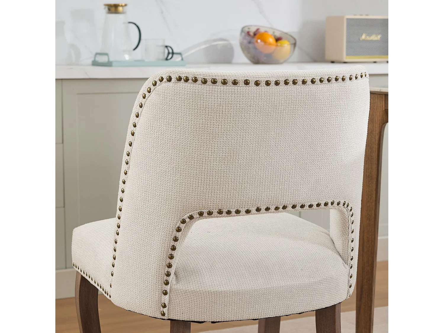 Set van 2 stoffen en houten stoelen - Hol ontwerp - Beige