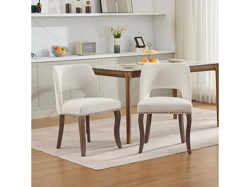 Set van 2 stoffen en houten stoelen - Hol ontwerp - Beige