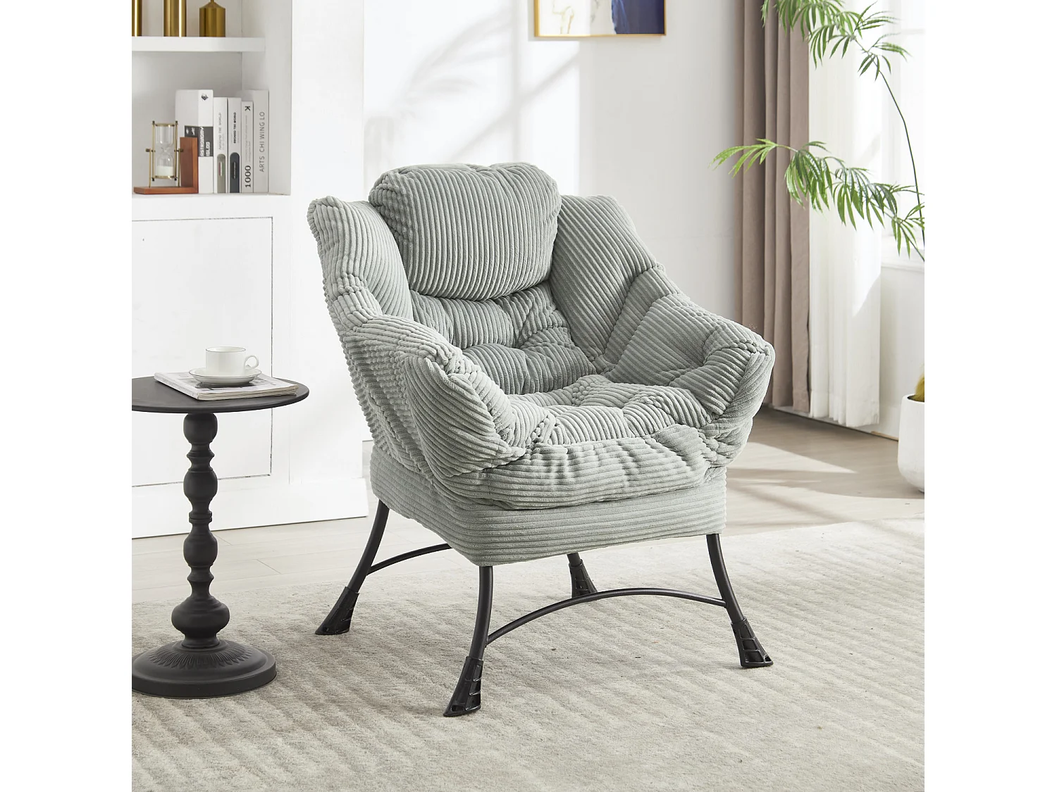 Fauteuil avec repose-pied - Structure en acier - Tissu vert clair