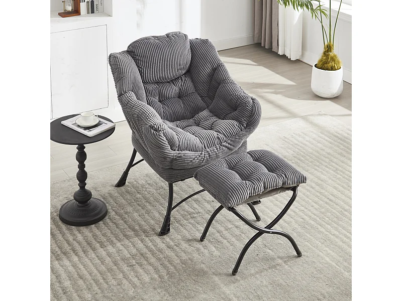 Fauteuil met voetensteun - Stalen frame - Grijze stof