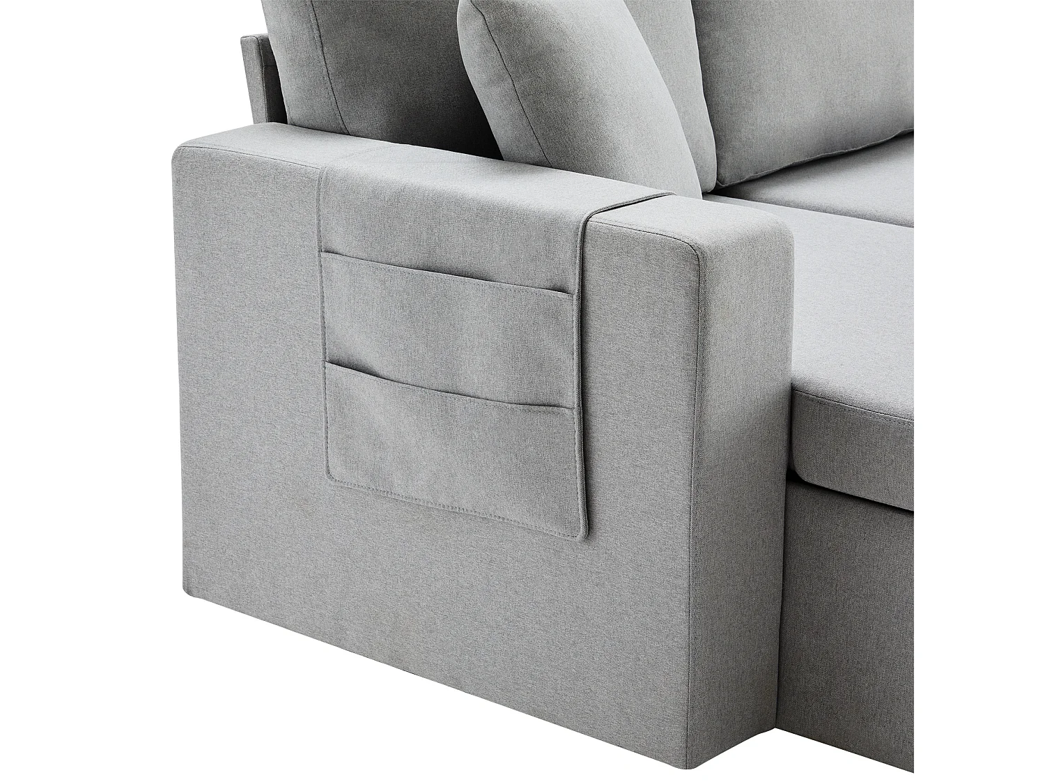 Divano trasformabile a L a 3 posti con funzione letto - Chaise longue con contenitore - Lino grigio