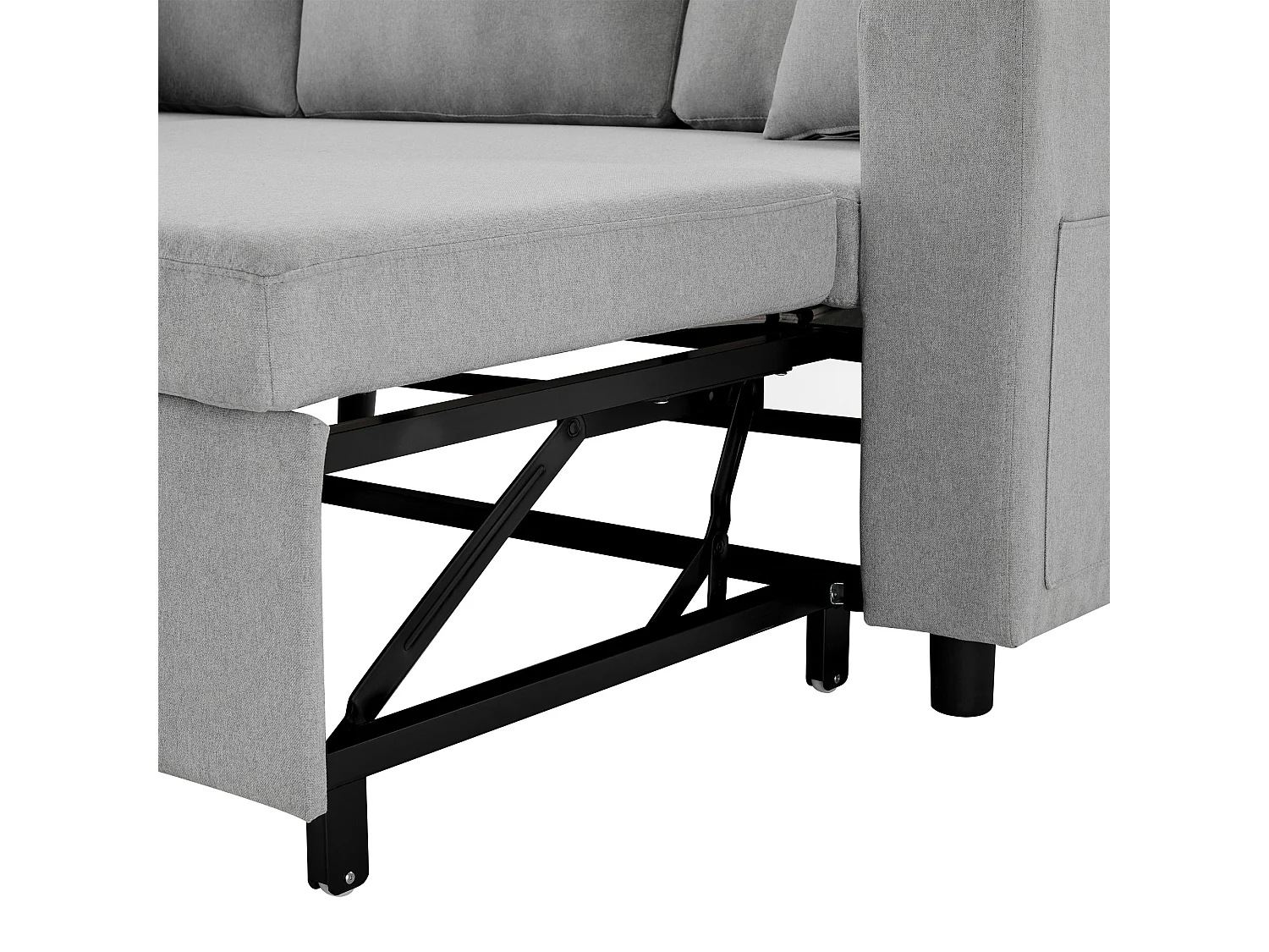 Divano trasformabile a L a 3 posti con funzione letto - Chaise longue con contenitore - Lino grigio