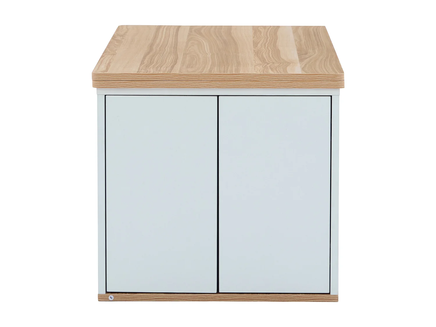 Tavolino da caffè con piano sollevabile e 2 cassetti - Il piano si apre in 2 tavolini - Bianco e legno