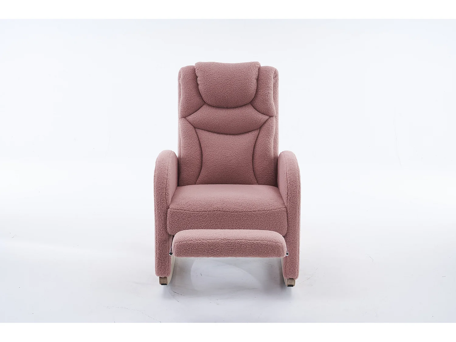 Fauteuil à bascule en tissu Teddy rose- Rocking chair avec repose-pieds
