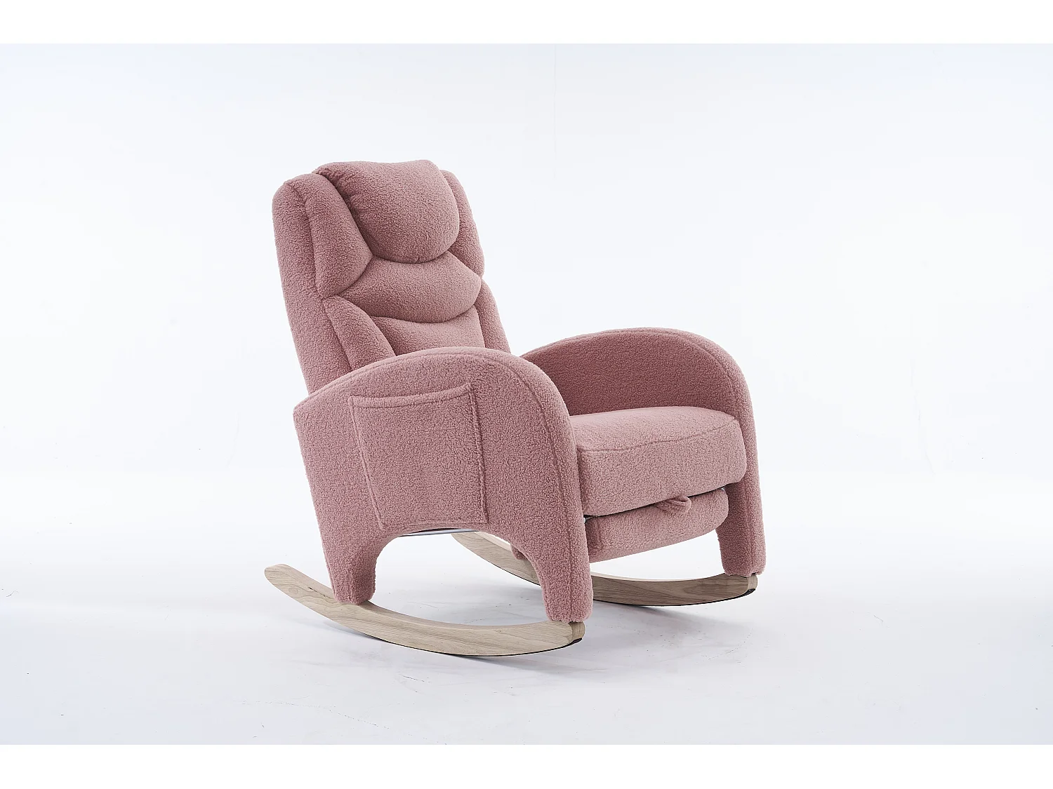 Fauteuil à bascule en tissu Teddy rose- Rocking chair avec repose-pieds