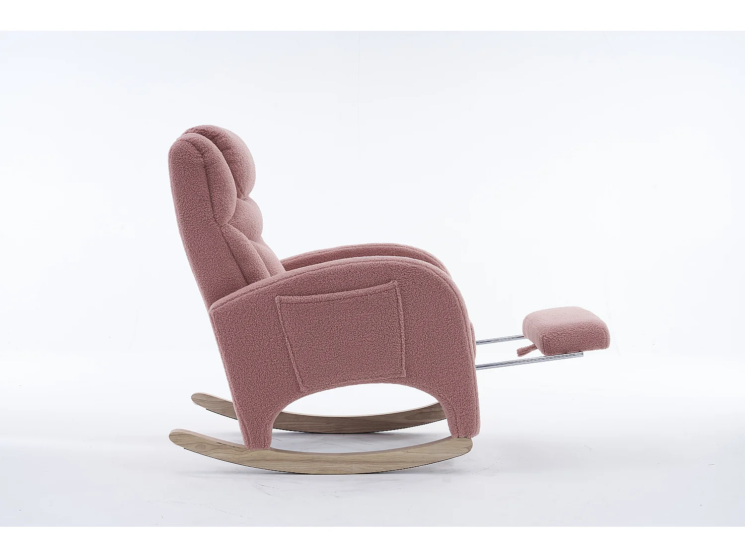 Fauteuil à bascule en tissu Teddy rose- Rocking chair avec repose-pieds
