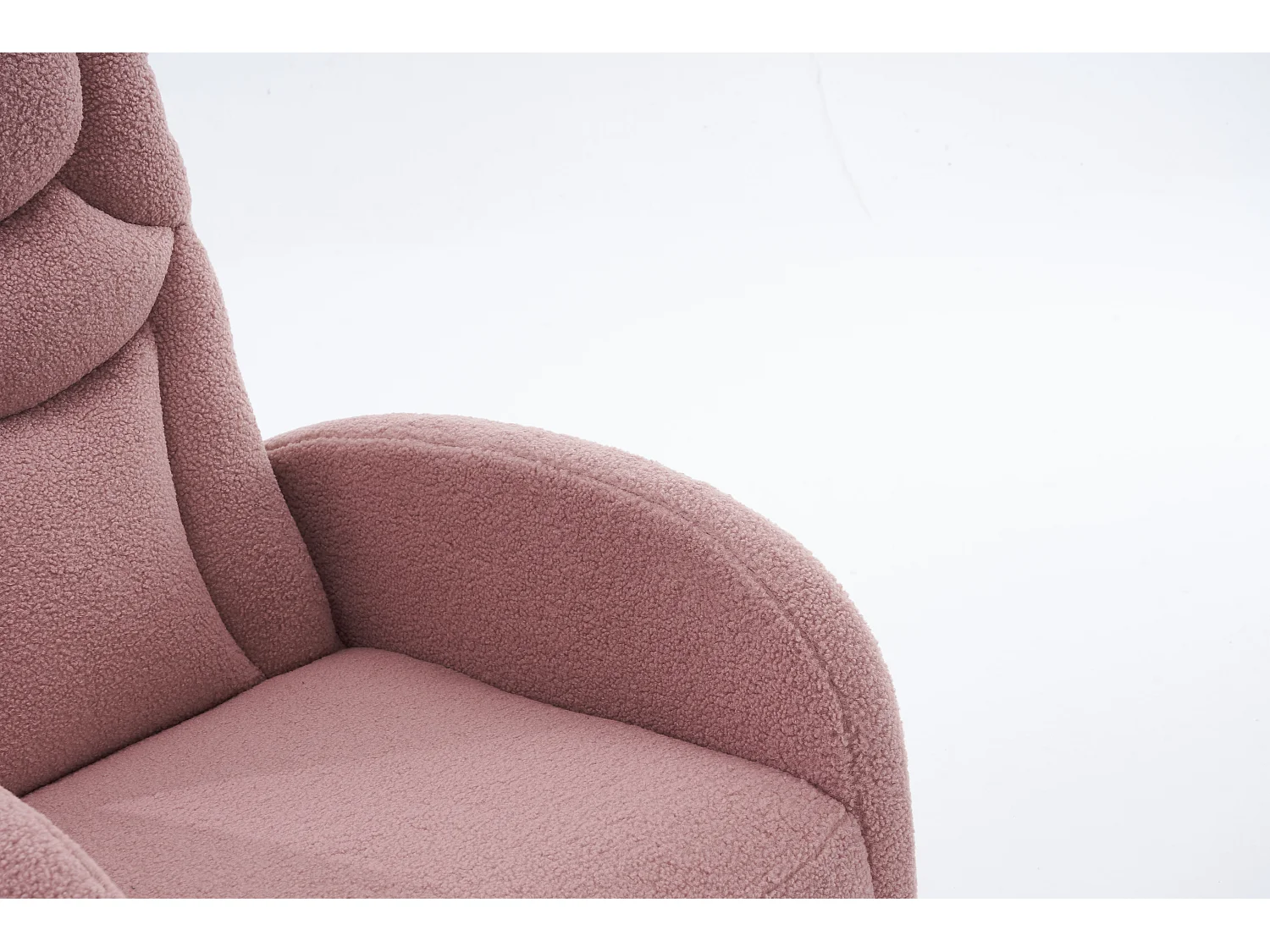 Fauteuil à bascule en tissu Teddy rose- Rocking chair avec repose-pieds