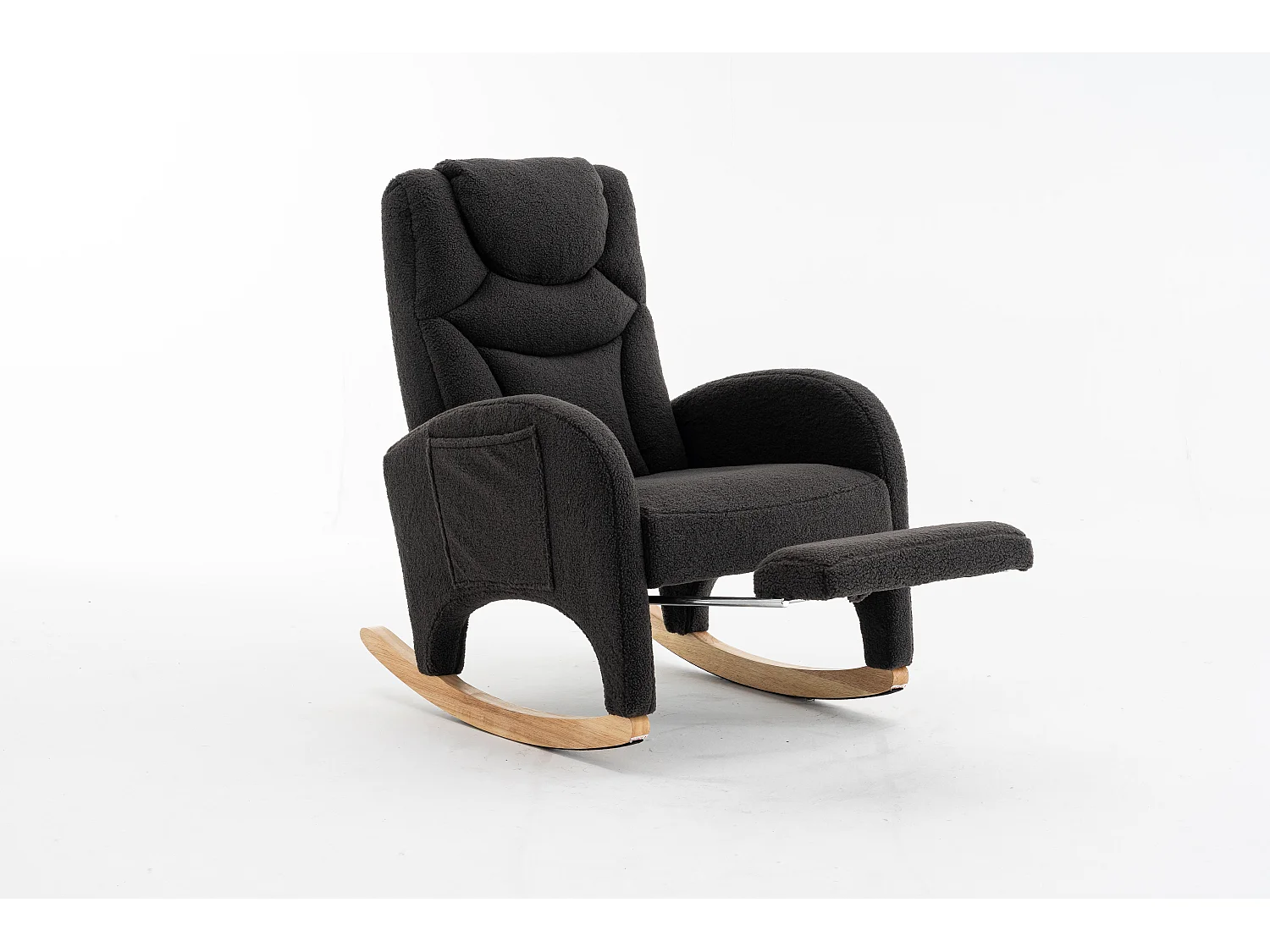 Fauteuil à bascule en tissu Teddy gris foncé - Rocking chair avec repose-pieds