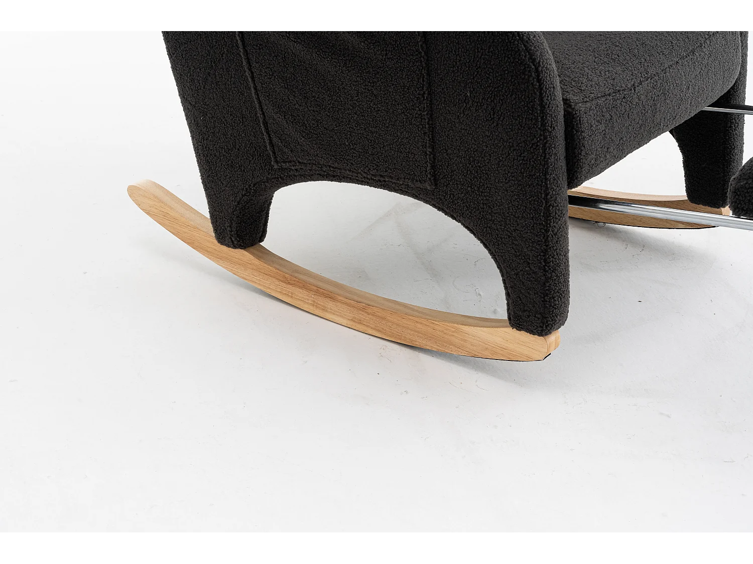 Fauteuil à bascule en tissu Teddy gris foncé - Rocking chair avec repose-pieds