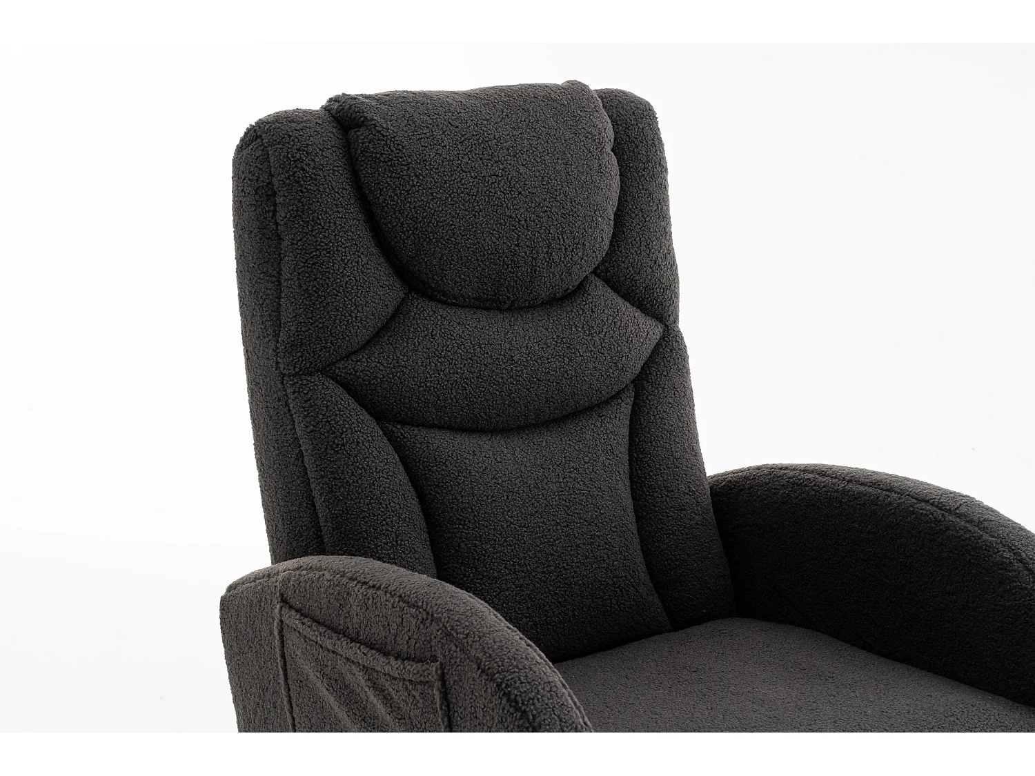 Fauteuil à bascule en tissu Teddy gris foncé - Rocking chair avec repose-pieds