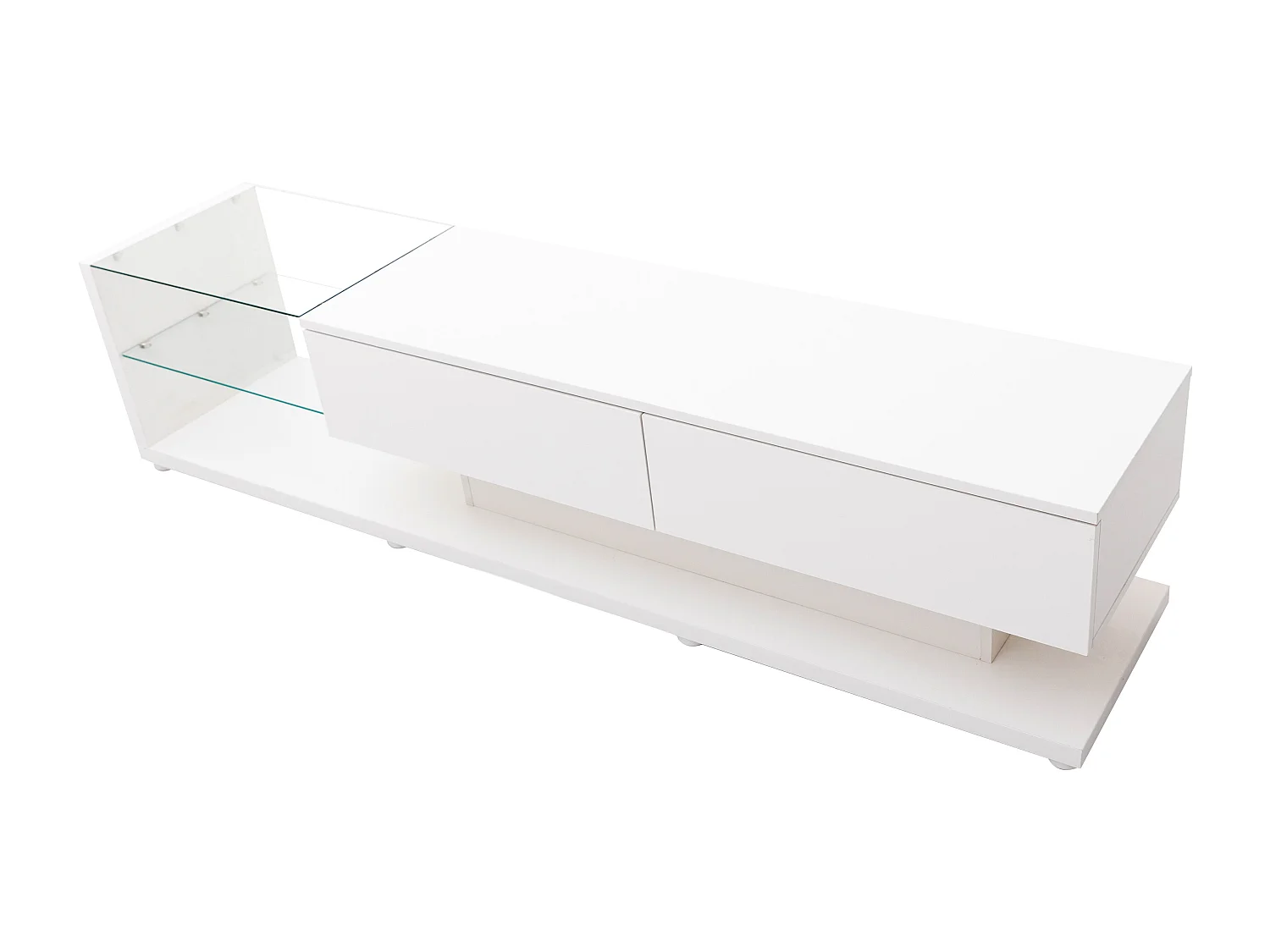 Hoogglans witte tv-standaard met ledverlichting, 2 lades en 2 glazen planken - PB hout