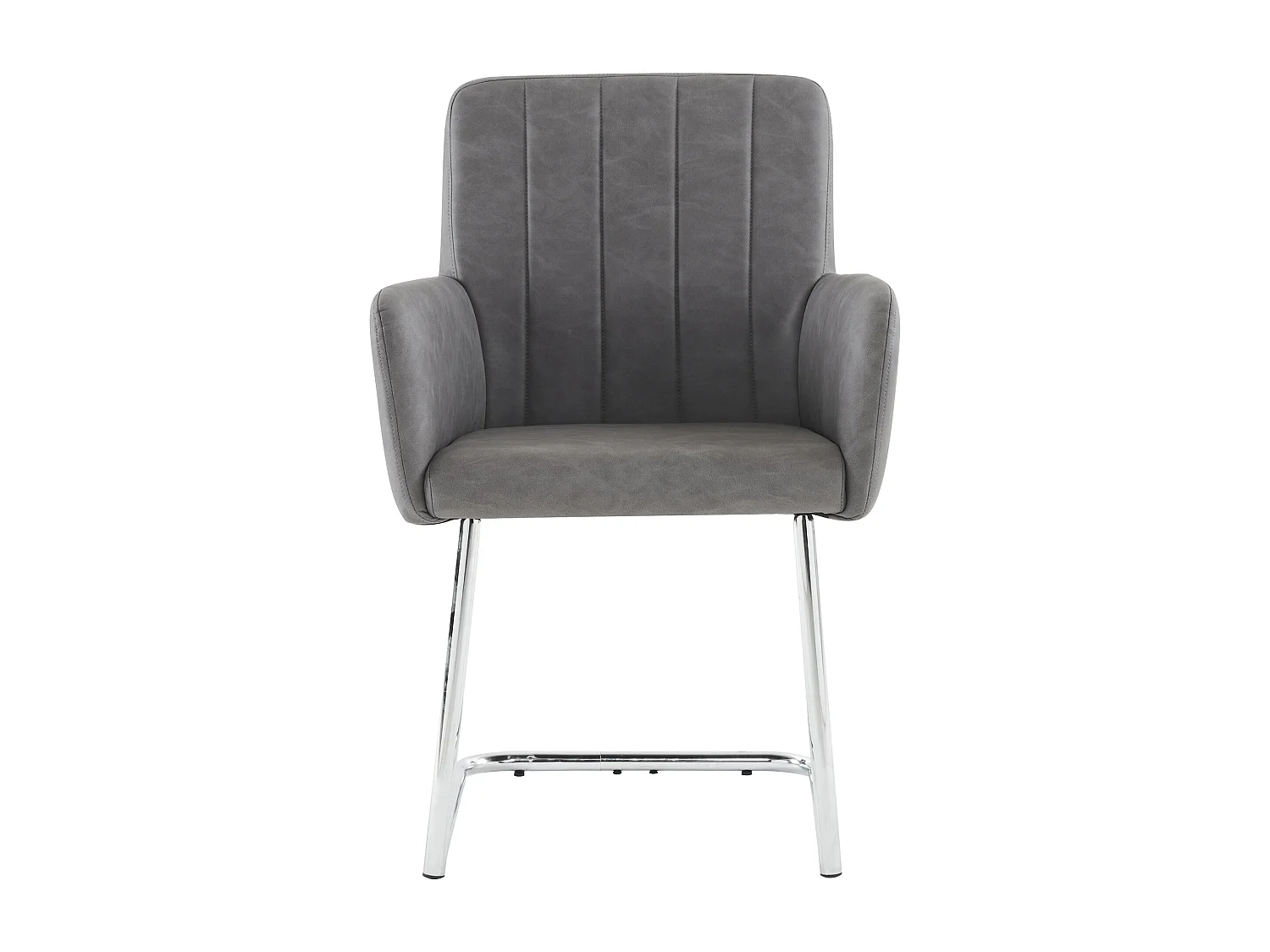 Set van 4 stoelen in grijs PU-leer - Metalen poten - Verticale strepen