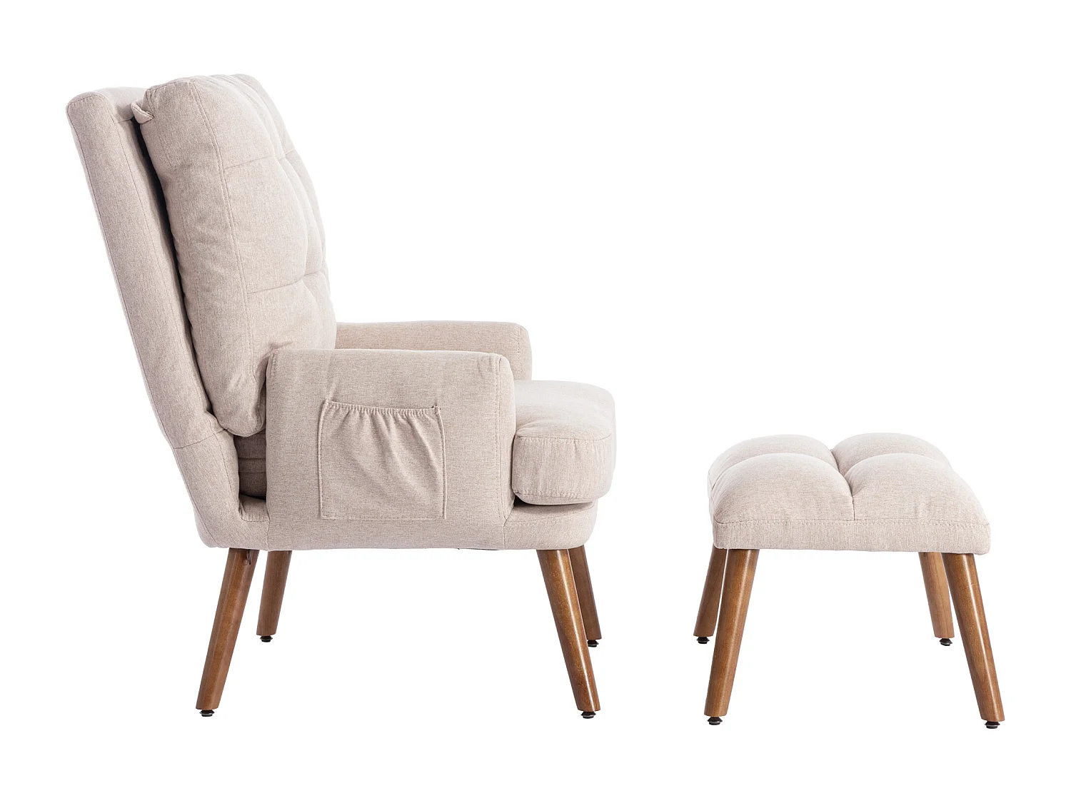 Relaxfauteuil met voetensteun - Verstelbare rugleuning in 5 standen - Beige katoen en linnen stof