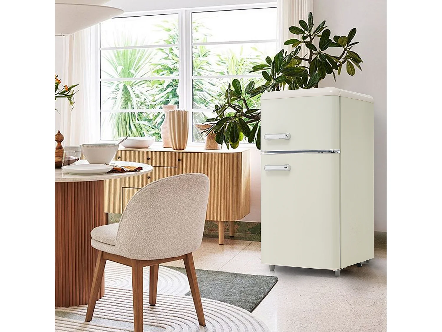 Réfrigérateur style rétro de 72 L avec 2 portes et LED - congélateur de 21 L -Blanc