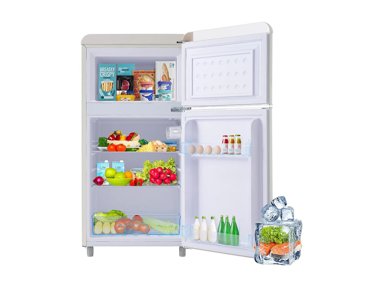 Réfrigérateur style rétro de 72 L avec 2 portes et LED - congélateur de 21 L -Blanc