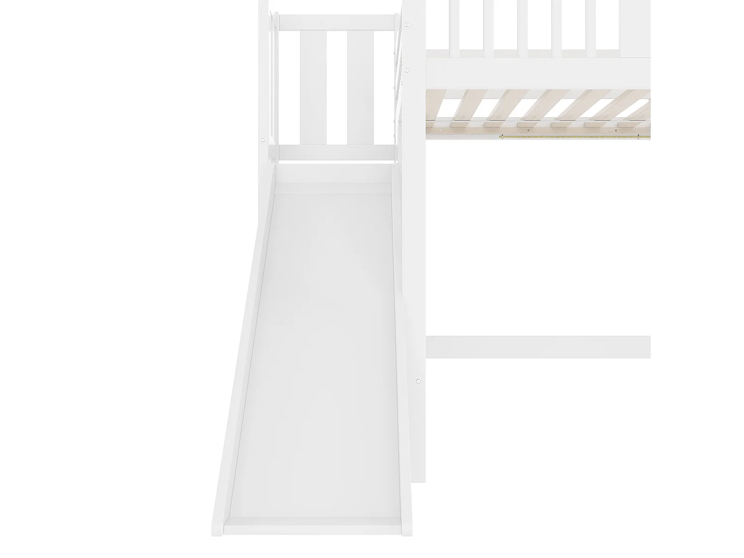 Hoogslaper van 90x200 cm met ledverlichting, glijbaan en planken - Grenen en MDF - Wit en roze