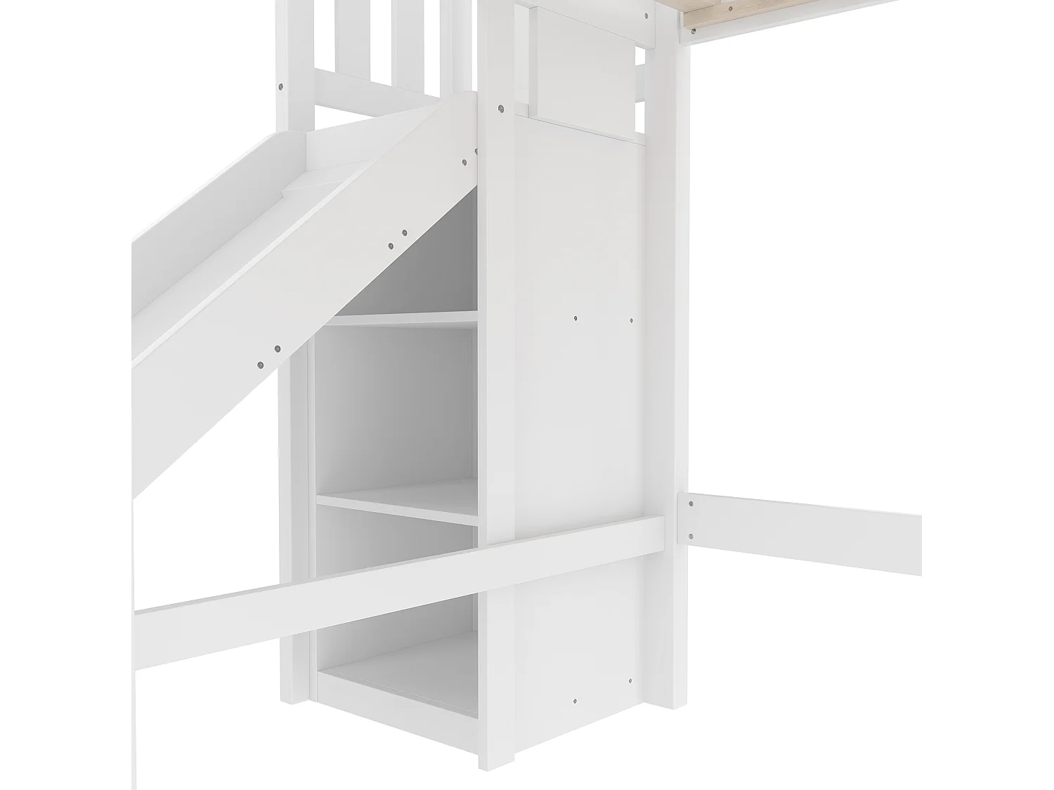 Hoogslaper van 90x200 cm met ledverlichting, glijbaan en planken - Grenen en MDF - Wit en roze