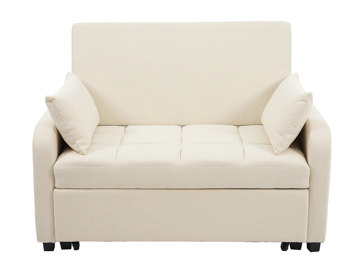 Tweezits slaapbank met verstelbare rugleuning en 2 kussens - Beige linnen stof