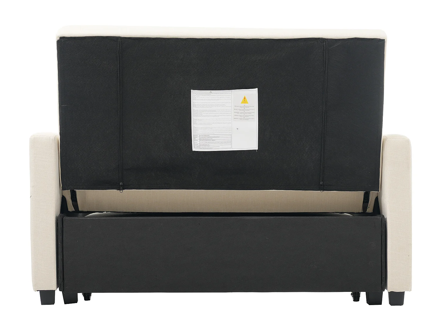 Tweezits slaapbank met verstelbare rugleuning en 2 kussens - Beige linnen stof